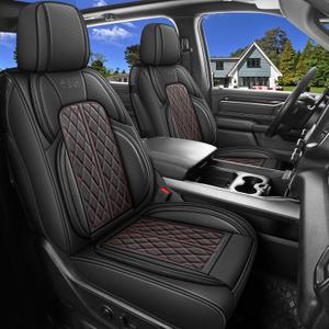 Car Seat Cover Custom Fit for Dodge Ram 1500 2500 3500 2002-2026 Faux Leather Seat Cover Set Compatible with Crew Quad Regular Cab Pickup Truck Cushions (Black Redline, Full Set, Flat Rear)