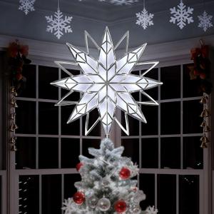 Christmas Tree Topper, 11.8 Inch Lighted Tree Topper with 10 White LEDs, Durable Metal and Plastic, Includes 1pc Spare Fuse and 2pcs Replacement Bulbs (Clamp/Pole Mount)