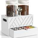 Coffee Canister For Coffee Bean Storage, Grounds Container With 2 Glass Jars With Airtight Lids And Scoop, Sugar Organizer For Bar With Drawer, Food And Nuts Flour Tea Grains 