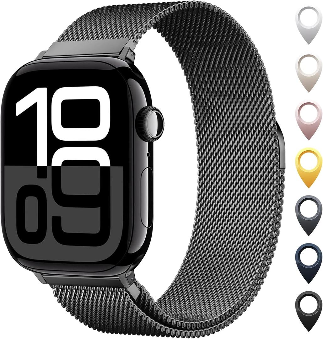 Original Stainless Steel Mesh Loop Compatible with Apple Watch 38mm 40mm 41mm 42mm 44mm 45mm 46mm 49mm Women Men, Magnetic Clasp Replacement for iWatch Bands Series 11 10 9 8 7 6 5 4 Ultra SE 3 2 1 (Black)