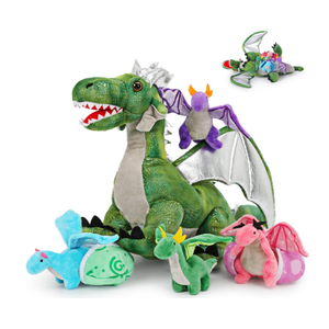 7Pcs Giant Green Dragon Plush Toy Set, 21.7" Big Mother Dragon Stuffed Animal with 4 Babies & 2 Eggs, Stuffed Dinosaurs for Kids Boys Girls, Cute Soft Plushies Gift for Birthday Christmas