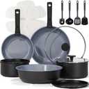 CAROTE 19PCS Ceramic Cookware Sets, Pots and Pans Set Non Stick Non Toxic, Induction Cookware, Kitchen Cookware Sets, Pots Set for Healthy Coooking, Gray