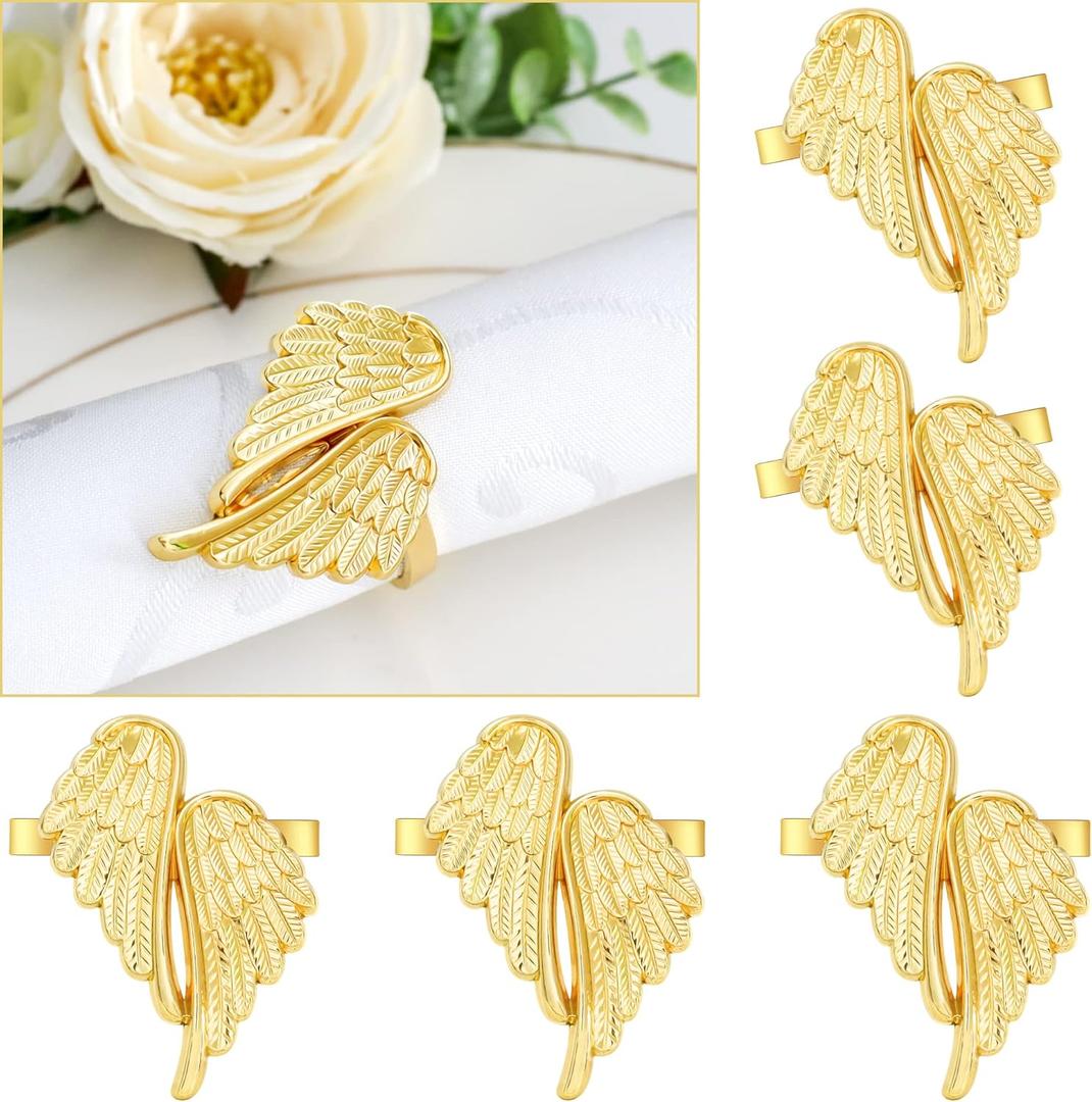 12 PCS Angel Wings Napkin Rings, Metal Wedding Birthday Home Table Decoration