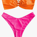 ZAFUL Women's Bandeau Bikini O Ring Strapless Tie Back High Cut Two Piece Swimsuit Bathing Suits, Size:M