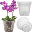 Orchid Pot, 6 Pack Orchid Pots with Holes, 5.5 Inch Clear Plastic Flower Planters for Repotting Indoor Outdoor, Breathable Slotted Nursery Planter