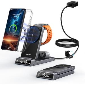 Magnetic Wireless Charger for Samsung, 3 in 1 Android Charging Station for Samsung Galaxy S26 Ultra/S25 Ultra/Z Fold/Flip 7, Foldable Charger for Samsung Galaxy Watch Ultra/8/7/Galaxy Buds4 Pro (Gray)