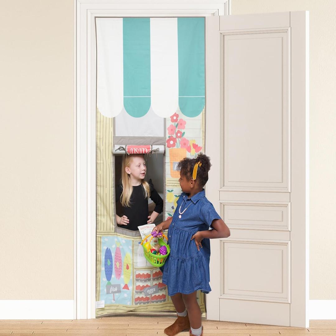 Fresh Market Doorway Kids Playhouse with Drawstring Bag, Cotton Canvas Kid Play House - Fits Most Doors - 30 Seconds to Set Up or Put Away