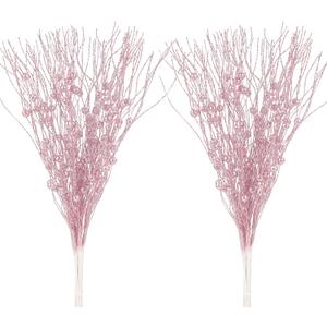 Artificial Glitter Berry Stem Ornaments, 10 Pack Decorative Bead Sticks, Christmas Picks, Glittery Twigs Branches for Christmas Tree DIY Wreath Crafts Vase Filler Home Decor (Pink, 10 PACK)