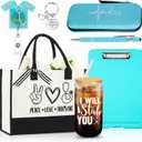 Teenyyou 7 Pcs Nurse Gifts for Women Set Rn Appreciation Set Nurses Week Nurses Winter Gift Include Tote Bag Stethoscope Case Ballpoint Pen Badge Reel Clipboard Keychain(Blue,Fresh Style)