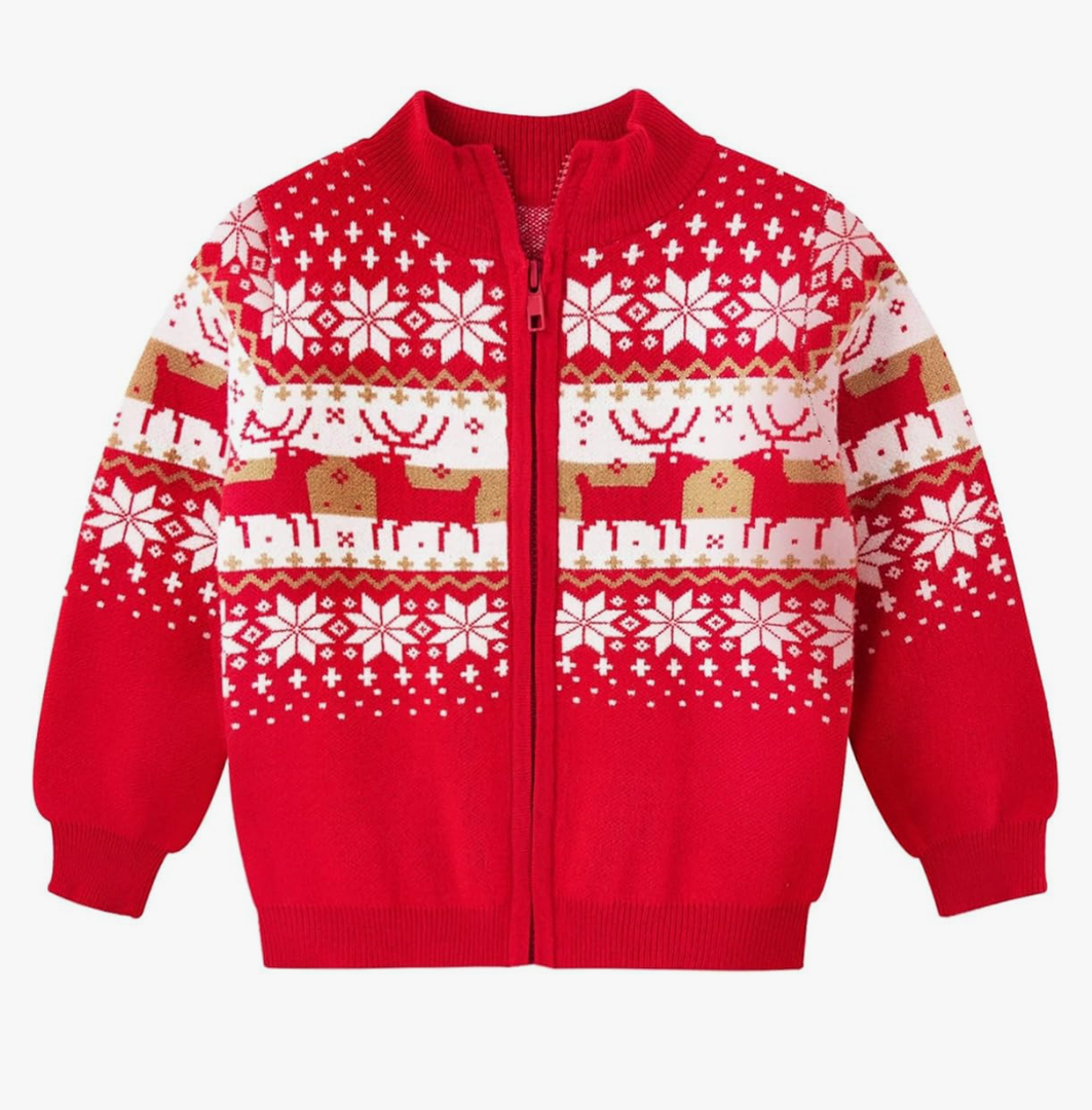 Toddler Boys Christmas Sweater Kids Knitted Cardigan Winter Zipper Outfits Top Size 4T