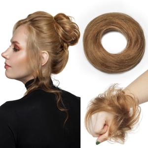 Human Hair Messy Bun, 100% Real Hair Bun Extensions for Women,Natural Wavy,1 Count#-06 Light Brown
