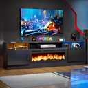 70" Fireplace TV Stand with Power Outlet for TVs UP to 80", Electric Fireplace Entertainment Center with LED Lights & Storage Cabinets, TV Console for Living Room, Office, Black-Black2