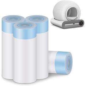 Cat Litter Bags, 80 Pieces Litter Box Liners for Automatic Cat Litter Box Self Cleaning, 4 Rolls 18 x 18 inches Robot Drawstring Bags, White