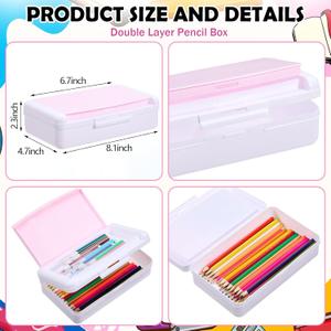 Sherr 12 Pack Large Capacity Pink Pencil Boxes – Double Layer Plastic Pencil Case Organizer, Stackable Crayon & Gel Pen Storage Containers Sherr 12 Pack Large Capacity Pink Pencil Boxes – Double Layer Plastic Pencil Case Organizer, Stackable Crayon & Gel Pen Storage Containers