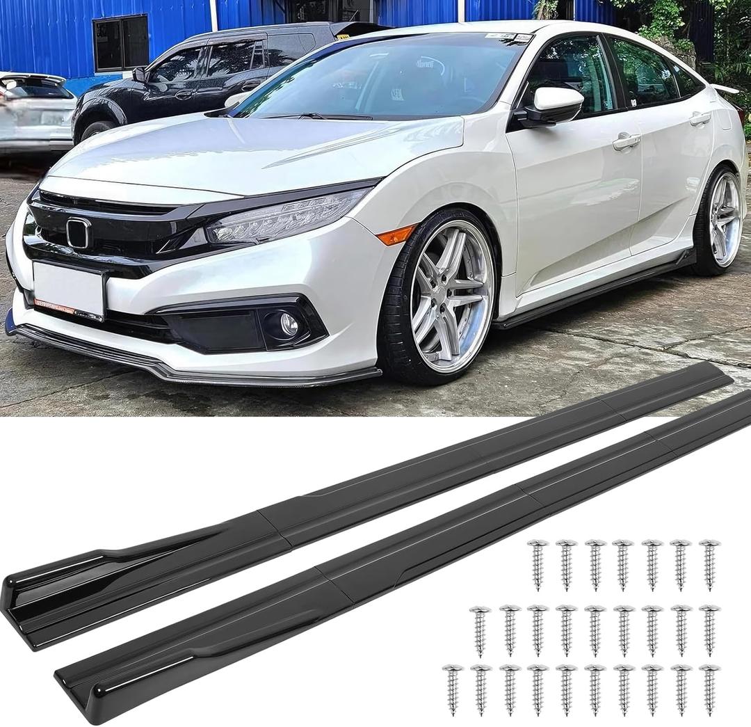 2PCS Universal Car Side Skirts, 86.6" Side Skirts Extension Splitter Lip, Car Rocker Panels Side Skirt Body Kit, Compatible with Honda Civic Toyota Corolla Nissan Altima VW Chevrolet Camaro (Black-New)