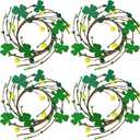 Winlyn 4 Pcs St. Patrick's Candle Ring Lucky Shamrock Candle Wreath Rings Green Clover and Berry Wreaths 9.5" for Spring Irish St. Patrick's Day Wedding Kitchen Cabinet Wall Window Front Door Decor