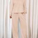 PRETTYGARDEN Women's Two Piece Lounge Sets 2025 Fall Airport Outfits Long Sleeve Pullover Tops Sweatpants Matching Clothing (XX-Large, Beige)