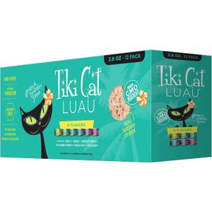 Tiki Cat Luau Variety Pack, Succulent Combinations of Real Shredded Protein in a Rich Flavorful Consumme, Grain-Free Balanced Nutrition Wet Canned Cat Food, For All Life Stages, 2.8 oz. Cans (Pack of 12)