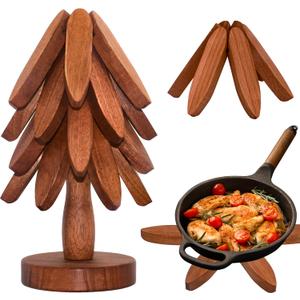 Wooden Trivets for Hot Dishes, Wooden Tree Trivet Set of 4 for Easy Storage - Suited for Hots, Pans/Bowl, Teapot, Hot Holders - Multifunctional Ornaments (Dark - 4 PCs)