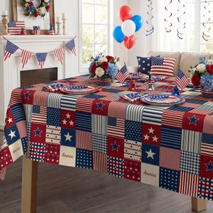 4th of July Tablecloth 60x120 Inch, Veterans Day Decorations for Home Table Cloth Rectangle, American Flag Collage Decor Tablecloths Polyester for Picnic Patriotic Party Supplies Dinner