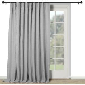 INOVADAY Thermal Sliding Door Curtains 100% Blackout Curtains for Bedroom, Sliding Glass Door Drapes Extra Wide for Patio Linen Textured Farmhouse Window Treatment, Grey, 1 Panel, W100xL96