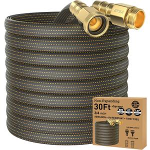30 ft Lightweight Flexible Hose, Non-Slip Handles, Lightweight Alloy Brass Plated for Boats, RVs, Marine Washdown, Lawn, Gardening, Leakproof, Male/ Female Connector (OrangeBlack, 30 FT Hook&Spray Nozzle)