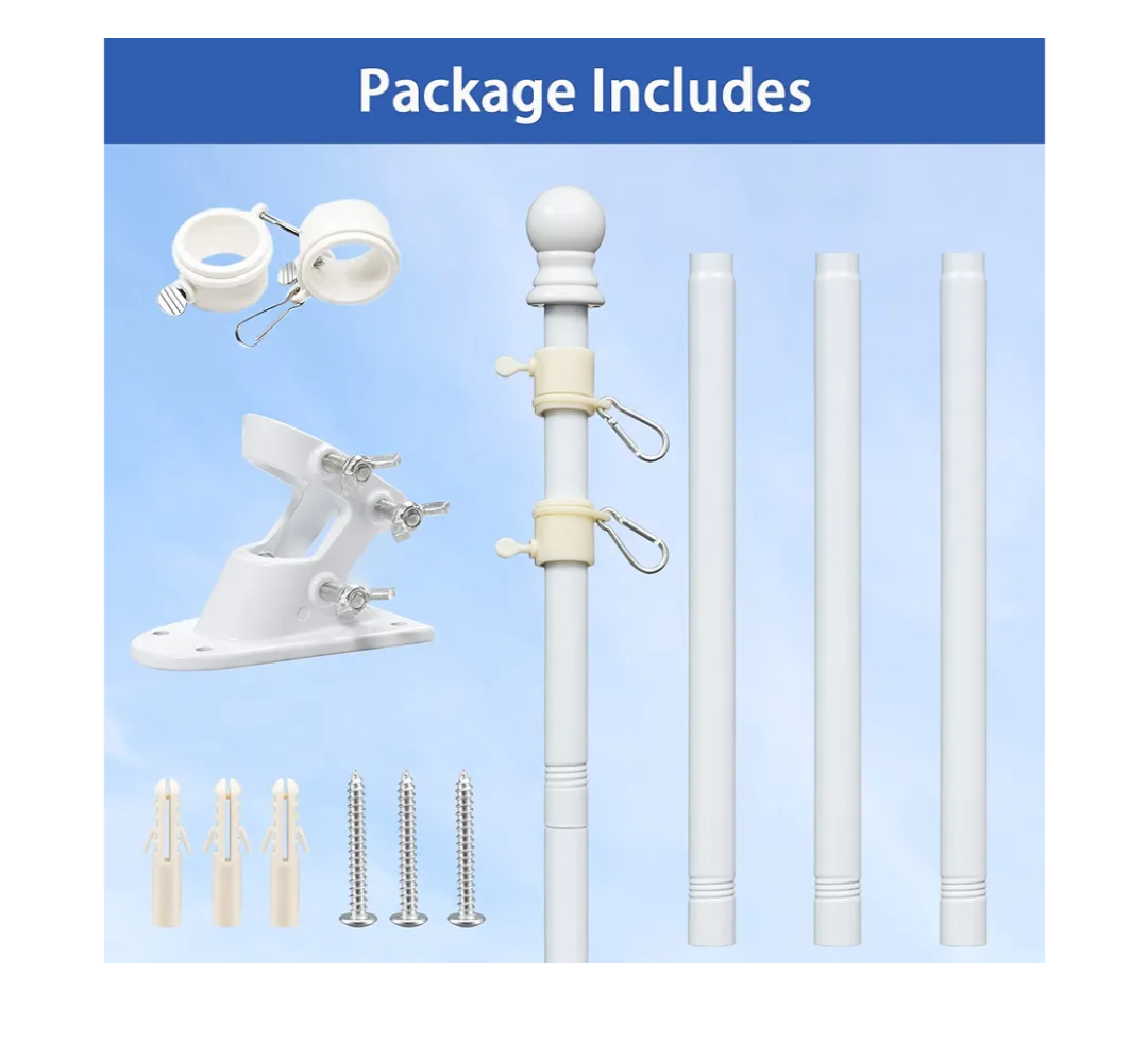 Barcetine 5ft Stainless Steel Flag Pole for House, Tangle Free Design with Two-Position Bracket, White, for 3x5 American Flag, Outdoor Use