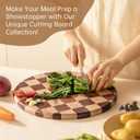 Cutting Board Set, Checkered Wood & Glass Cutting Boards for Kitchen, Retro Record Style Chopping Board with Holder, Serving Tray Gift Set, Ideal for Meat, Bread, Vegetable, Fruit