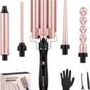 MOCEMTRY 5 in 1 Curling Wand Set with 3 Barrel Hair Crimper for WomenFast Heating Hair Wand Curler with Two Temp Control. (C528)