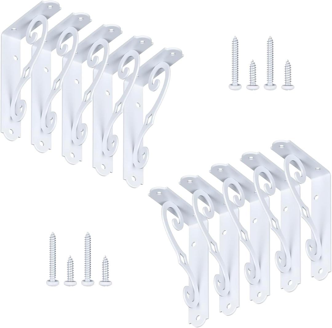 HOME MASTER HARDWARE 5" Decorative Shelf Brackets, Wall Mounted Floating Shelf Bracket, White Corner Brace Support with Screws 10 Pcs (5 x 3 Inch)