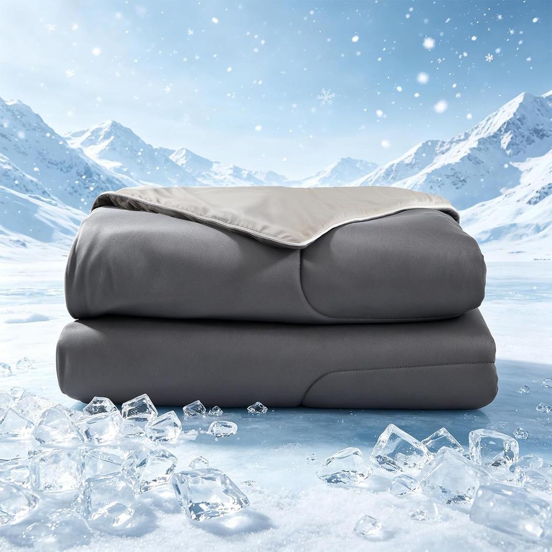 Cosybay Cooling Comforter King Size, Double-Sided Cold Tech Fabric, Breathable Summer Comforter for Hot Sleepers & Night Sweats, Silky Smooth Cooling Blanket, 106''x 90'', Dark Gray/Light Gray