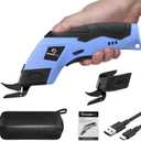 Cordless Electric Scissors, Fabric Scissors, Powerful Pinking Shears, Rechargeable Cardboard Cutter, Craft Scissor for Carpet Fabric Cardboard Leather Felt Cutting (blue-bag(2 blade))