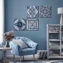 Bedroom Decor Canvas Wall Art Flower Pattern Prints Bathroom Abstract Pictures Modern Navy Framed Wall Decor Artwork for Walls Hang for Bedroom 4 Pieces Wall Decoration Size 14x14 Each Panel