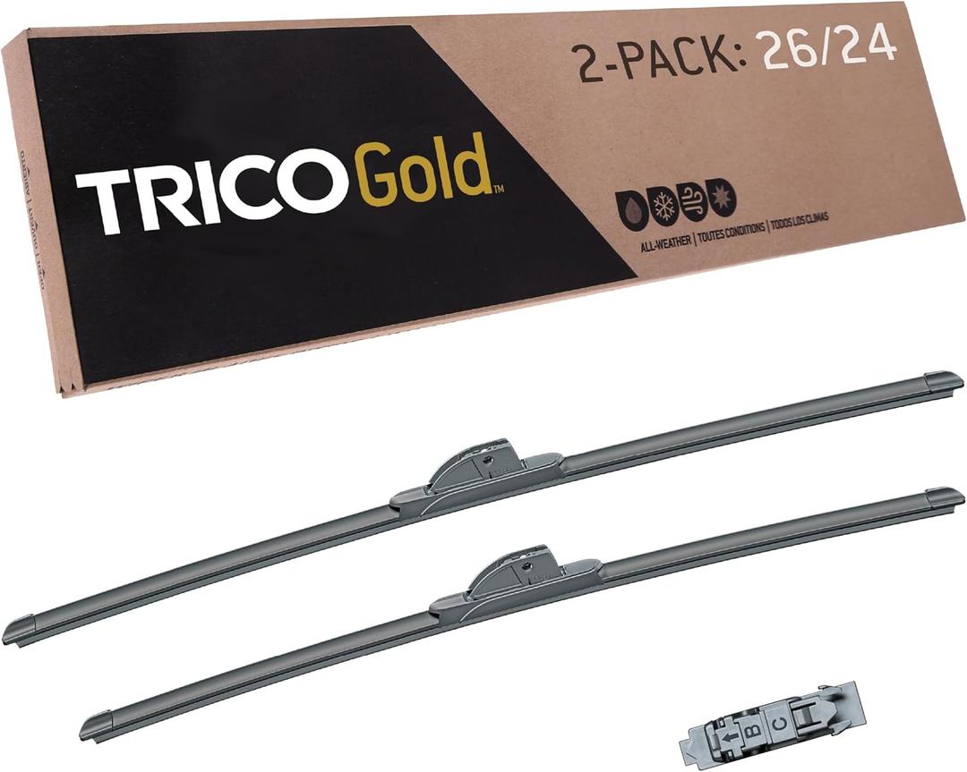 TRICO Gold 26" + 24" Premium Automotive Replacement Windshield Wiper Blades (Set of 2), Passenger and Driver Side All-Weather Beam Wiper Blades for Select Vehicle Models