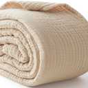 100% Cotton Blanket Large 50"x 70", 6 Layers Muslin Blankets, Cooling and Soft Throw Blanket for Bed and Couch, Breathable Quilt Bedspread, Gauze Bedding for Adults, Oatmeal, Beige Linen