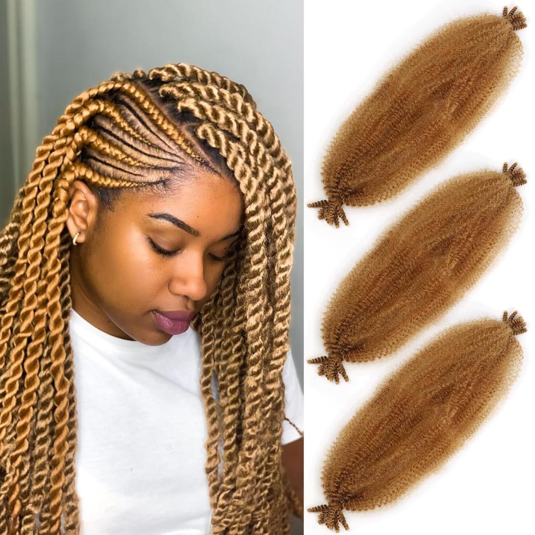 Marley Twist Braiding Hair Pre-Separated Springy Afro Twist Hair for Pre Fluffed Spring Synthetic Curly Extensions Black Women(24inch,27,3 Packs)