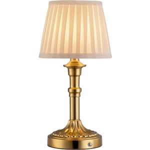 KDG Cordless Portables Table Lamp, LED Fabric Shade Small Desk Lamps, 4000mAh Battery Powered Lighting, 2700K Stepless Dimmable Light for Living Room, Dining Room, Bedroom, Bedside (Gold)