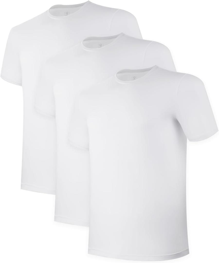 BAMBOO COOL Men's Undershirts for Men Pack,Moisture-Wicking Tees,Stretch Crew Neck Soft T-Shirts (White, M)