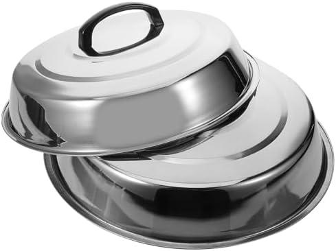 Kisangel 2pcs Griddle Basting Cover for Bbq Plate Stainless Steel Food Tray Lid Dish Protector for Outdoor Cooking Accessories 12in
