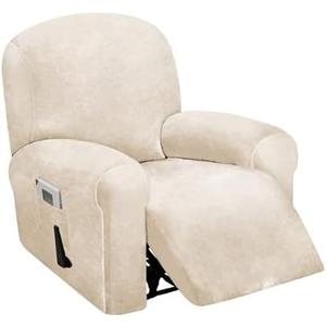 ULTICOR 4-Piece, 1 Seat Recliner Cover, Velvet Stretch Reclining Chair Covers for 1 Cushion Reclining Sofa, Single Seat Recliner Couch Cover, Thick, Very Soft, Machine Washable (Ivory)