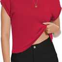 Summer Short Sleeve Crop Tops Womens Crewneck Roll Cap Sleeve T Shirts Loose Fit Basic Tees (Red, S)