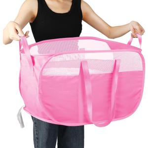 Collapsible Laundry Baskets, Tear Proof Pop Up Laundry Hamper with Dual Handles, Durable Foldable Laundry Basket, Easy to Carry Laundry Hamper for Home, Laundry Room, Bedroom, Dorm, Travel Pink (13.78"L x 23.62"W x 13.78"H)