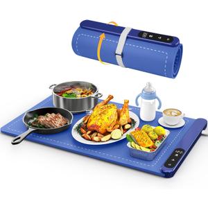 Food Warming Mat, Graphene Heating Warming Mat for Food, Portable Electric Warming Tray for Parties Buffet with 6 Hours Timer Setting, Roll Up Food Warmer Mat (15.4"D x 14.4"W)