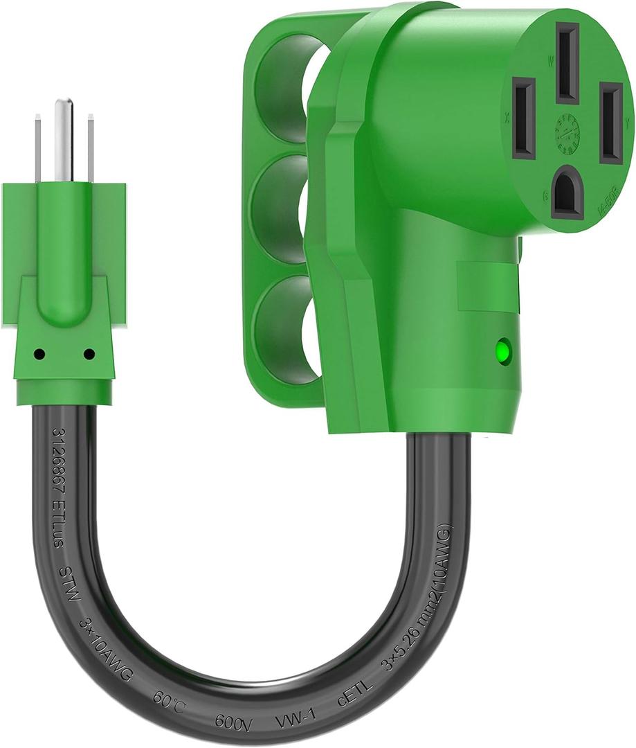 RVGUARD 50 Amp to 110 Volt RV Adapter Cord 12 Inch, NEMA 5-15P to NEMA 14-50R Electrical Power Adapter with LED Power Indicator, Green, ETL Listed