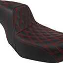One-Piece Driver Passenger Seat Motorcycle Two-Up Seat Fit for Harley Dyna Super Glide Street Bob Wide Glide Fat Bob Low Rider Switchback 2006-2017 (Red Stitching)