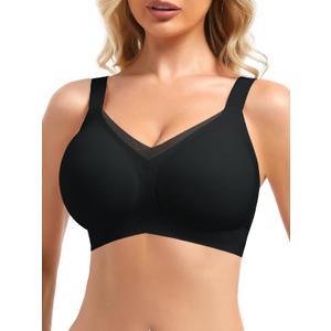 Ellareese Wireless Bras for Women with Support V Mesh No Underwire Everyday Bras Full Coverage Push Up Bralette, 3XL