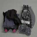 Kids Grim Reaper Costume with Glowing Red Eyes, Faceless Hood, Detachable Scythe, Long-Finger Gloves, Chain & Glasses