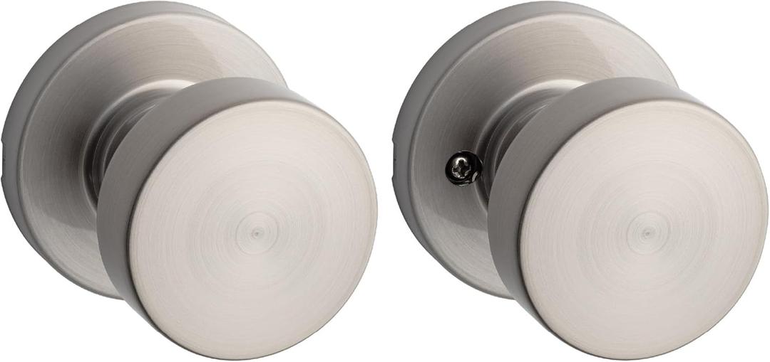 Kwikset Pismo Interior Passage Door Knob, Handle For Closet and Hallway Doors, Non-Locking Doorknob in Satin Nickel, with Microban Protection (Round Rose)