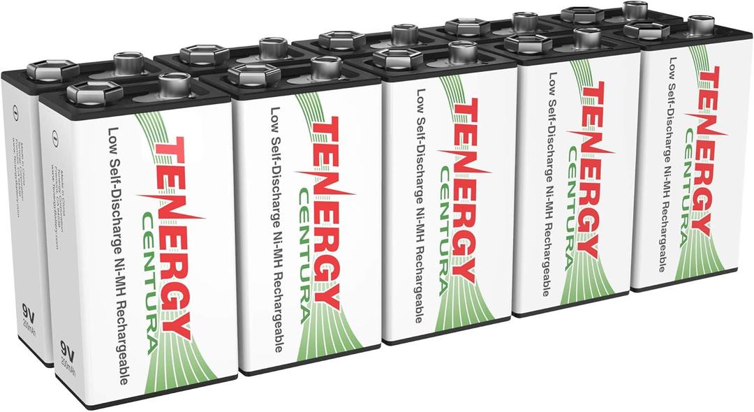 Tenergy Centura 9V NIMH Rechargeable Batteries, 200mAh Low Self-Discharge Square Battery for Smoke Alarm/Detector, 10 Pack