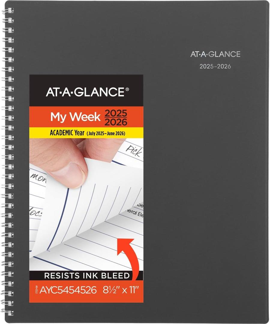 AT-A-GLANCE Planner 2025-2026 Academic, Weekly & Monthly, 8-1/2" x 11", Large, Monthly Tabs, Flexible Cover, DayMinder, Charcoal (AYC54545)